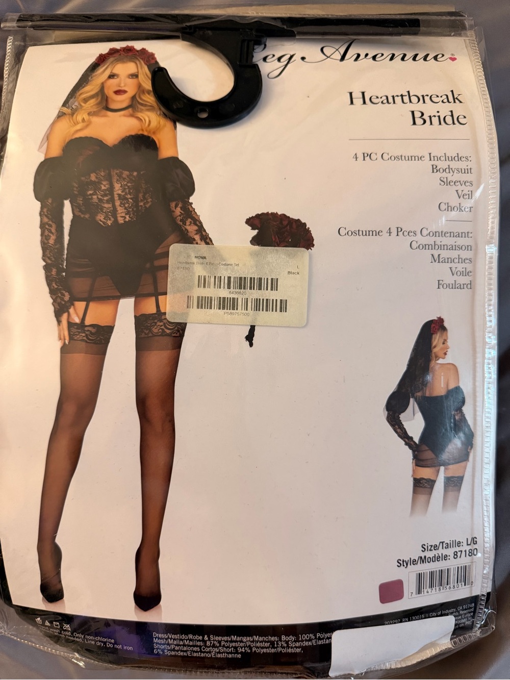 Leg Avenue Heartbreak Bride Black Costume - 4 PC Large